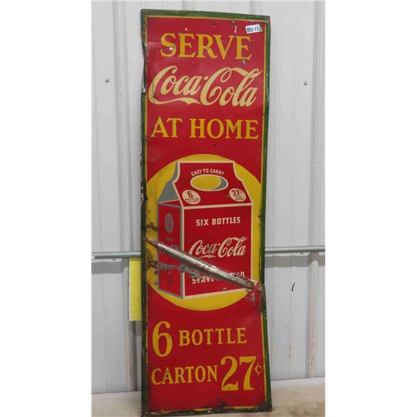 Rare 1930s Coca-Cola Tin 6 Pack Vertical Sign 54'' x 18'' - Reads ''