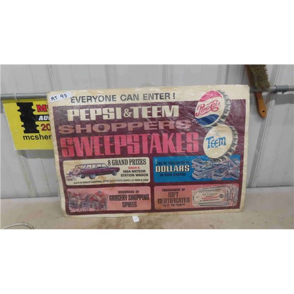 Pepsi & Teem Shoppers Sweepstakes Cardboard Sign 22'' x 32''