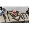 Image 1 : Older Tools : Square , Saw , Sheep Shear with Scabber ,