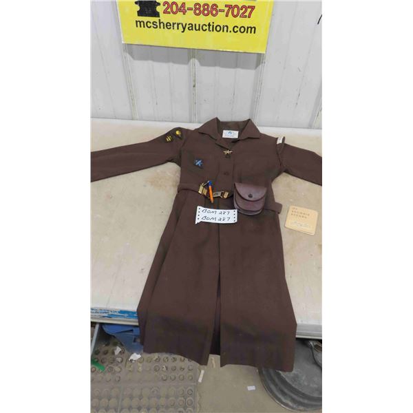 Vintage 1970s Brownie Uniform with Badges and Accessories