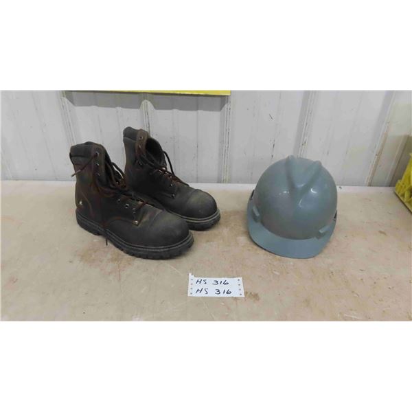 New Steel Toed Work Boots Sz 11 & Hard Hat