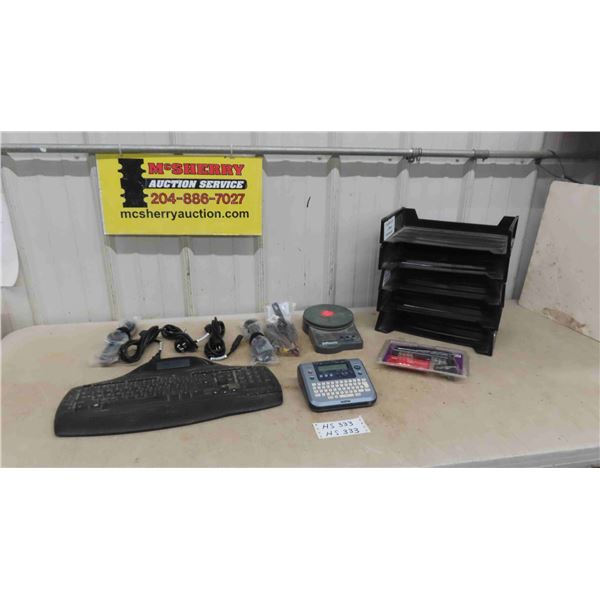 Office Supplies ; Desk Lamp, Keyboard, Stapler, Mics. Cords