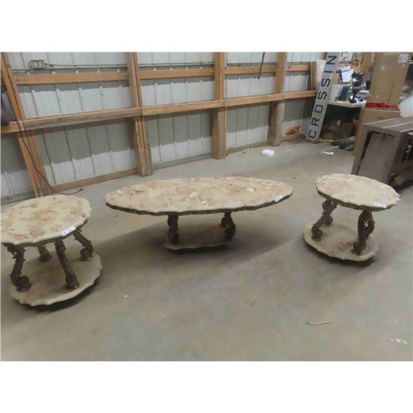 Marble Top Table Set ; Coffee Table 19" x 23" x 58" & 2 End Tables 21" x 24"