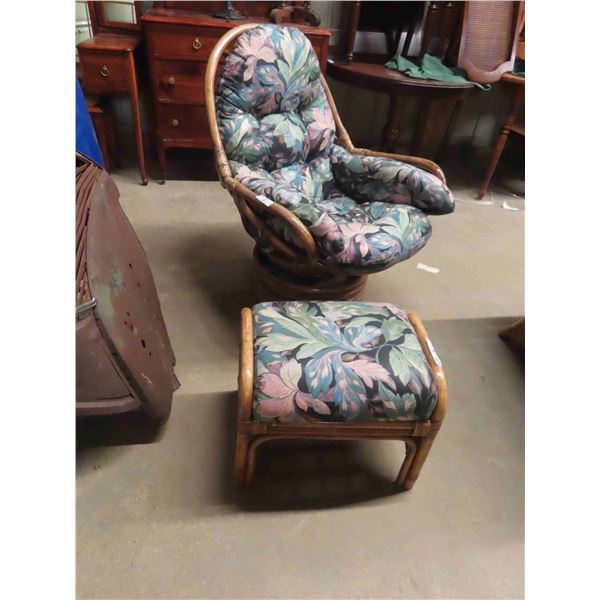 Bamboo Swivel Chair with Ottoman 