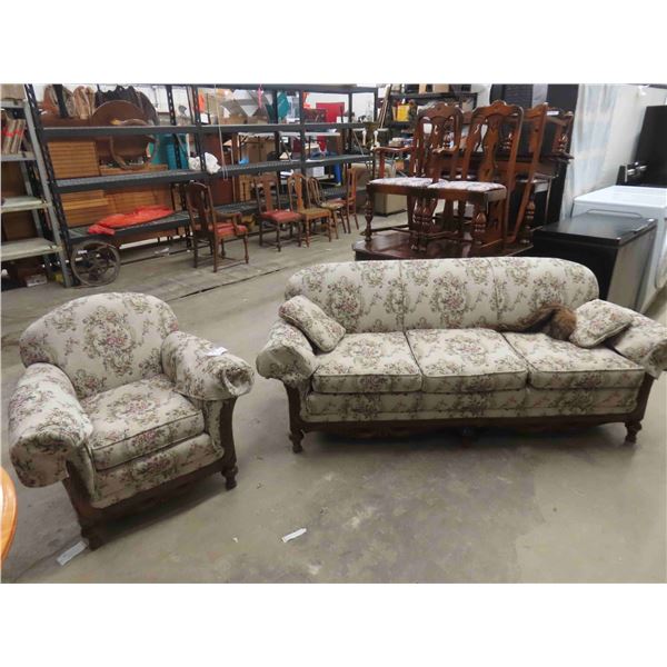 Vintage Couch 82'' & Matching Living Room Chair - Tapestry Upholstered 