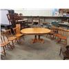 Image 1 : Double Pedastal Wood Table 30'' x 58'' x 42'' , (2) 11'' Leafs & 6 Chairs 