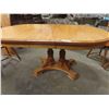 Image 2 : Double Pedastal Wood Table 30'' x 58'' x 42'' , (2) 11'' Leafs & 6 Chairs 