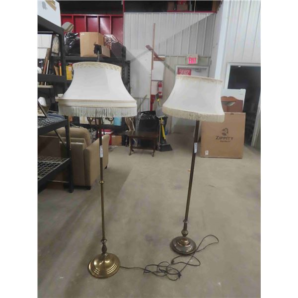 2 Vintage Floor Lamps with Shades - Brass 