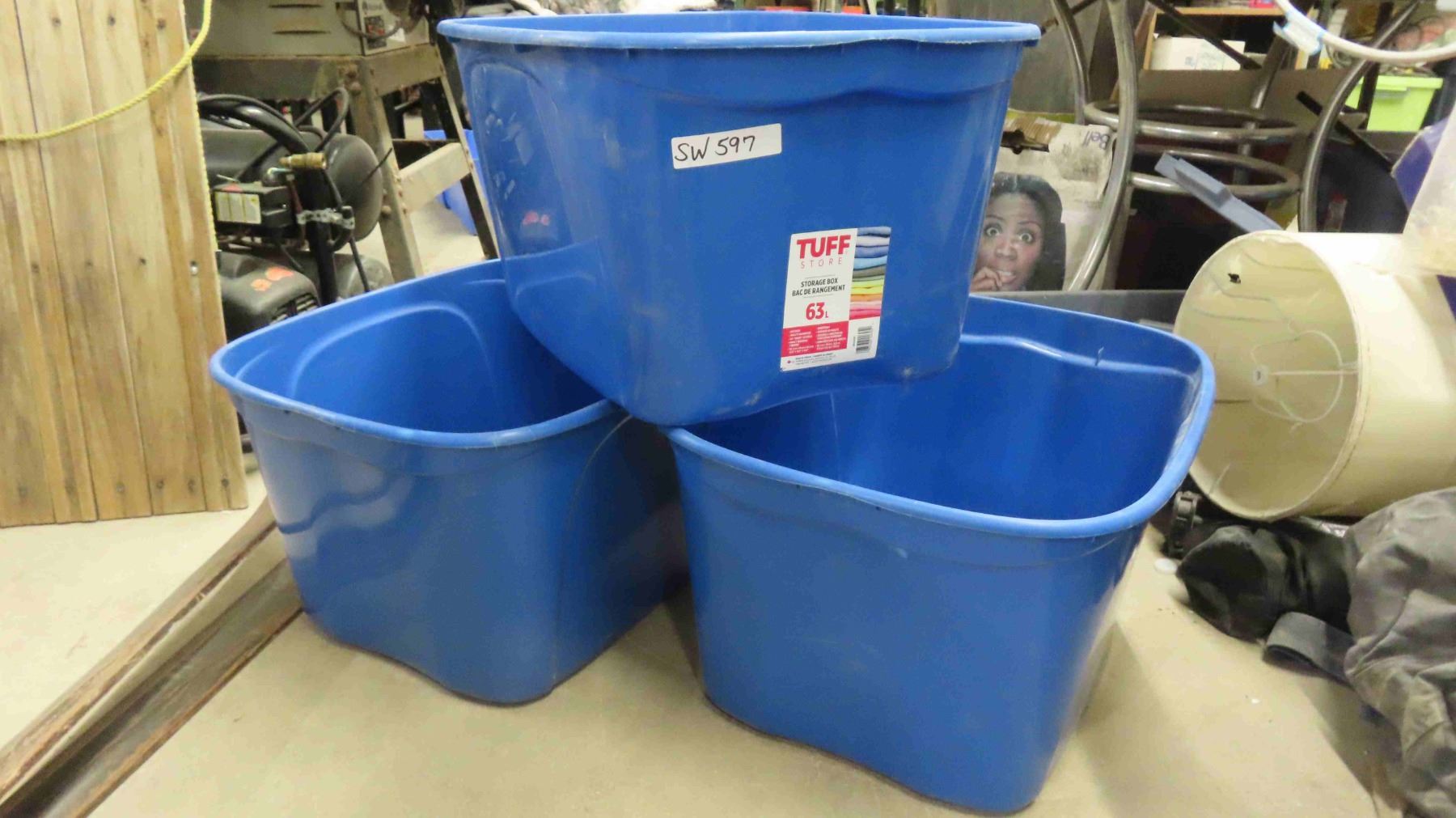 3 Tuff Store Storage Bins 63 L - NO Lids - McSherry Auction Service Ltd.