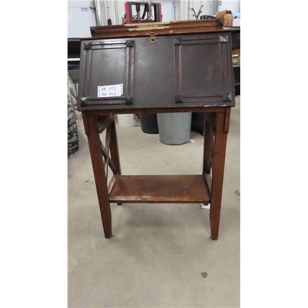 Antique Oak Mission Style Desk with Drop Down Writing Table and