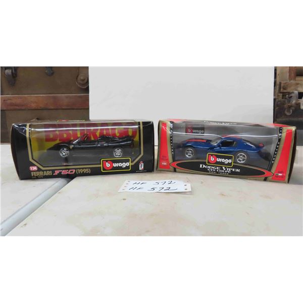 2 Bburago Diecast Cars in Boxes Scale 1:24 - 1995 Ferrari F50 , Dodge