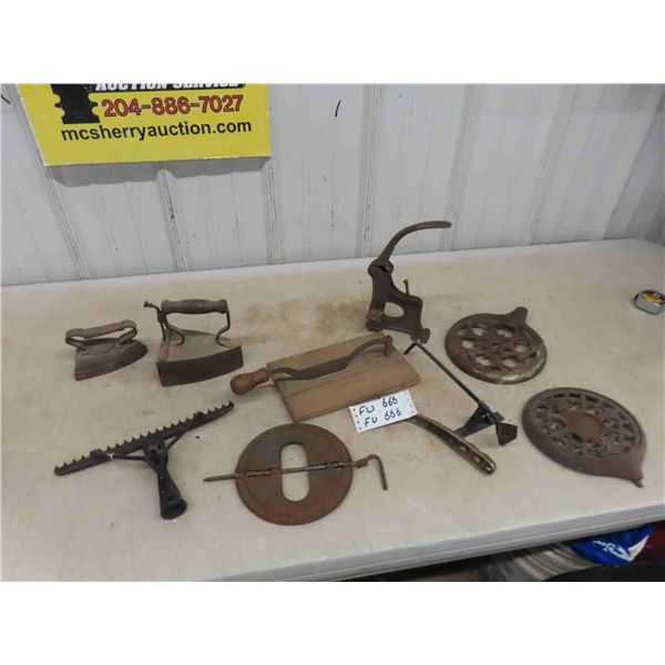 Tobacco Cutter , Irons , Leather Punch , Cast for Repurpose 