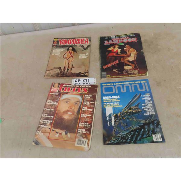 4 Magazines : Vampirelia , National Lampoon , Circus , Omni 