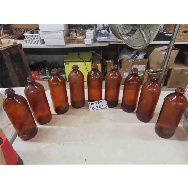 9 Javex Brown Embossed Bottles Approx. 1 Quart Each