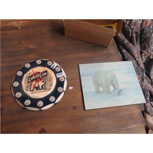 Labatt Lite Beer Clock 12'' Across , Polar Bear with Labatt 