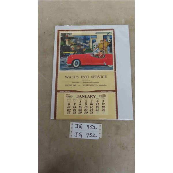 1963 Walts Esso Service Station Calender by H. Hunt Prop in