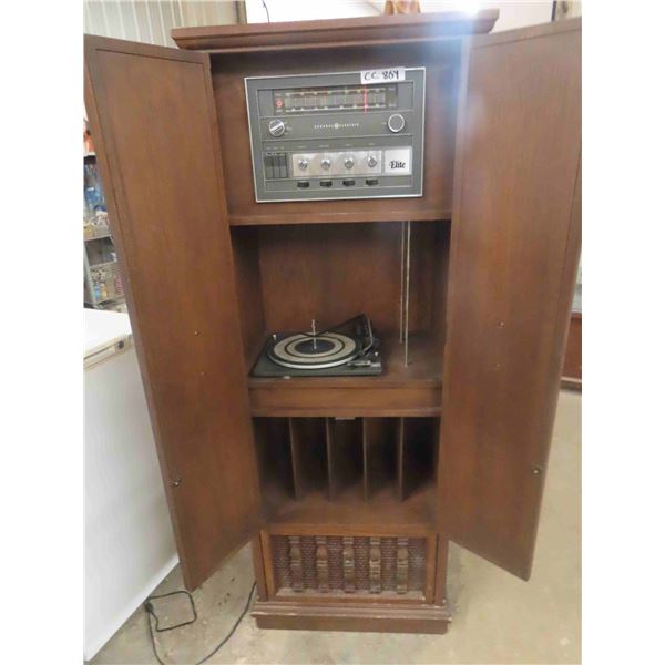 GE Elite AMFM Stereo Record Player With Record Storage 17 X 24 X 64 Ge elite amfm stereo record player with record storage 17 x 24 x 64