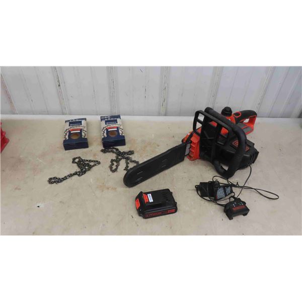 B + D 10" Chainsaw Cordless 20V Including Charger, Battery + 2 New Husqvarna Saw