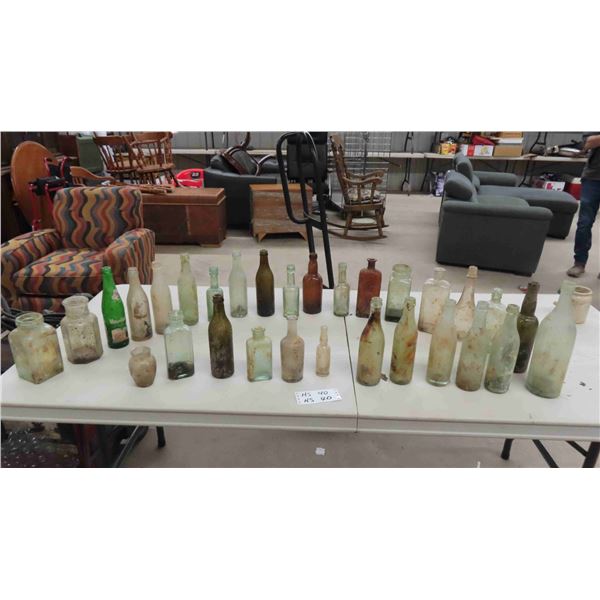 30 Misc. Bottles ; Mountain Dew, Eno's. Fruit Saek, plus many more 100 Years Old, Separate Lips 