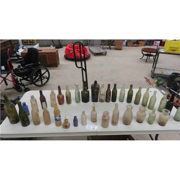 Various Styles, Shapes, Colors of Vintage Bottles - 35 Total - 100 Years Old, Separate Lips 