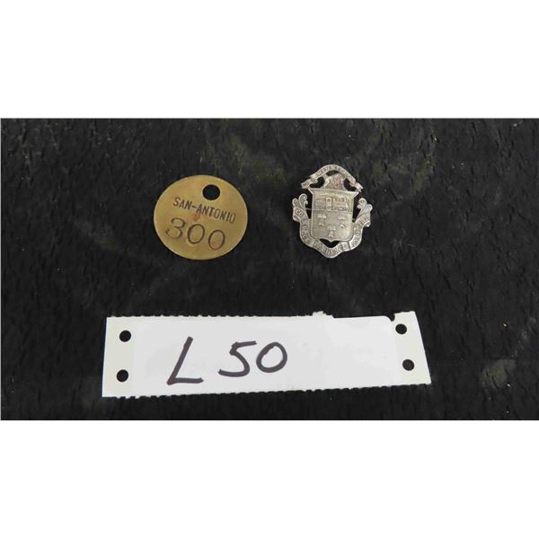 Winnipeg Commerce Prudence Industry Pin 1 1/8" x 1 1/2", Brass Tag ' San Antonio