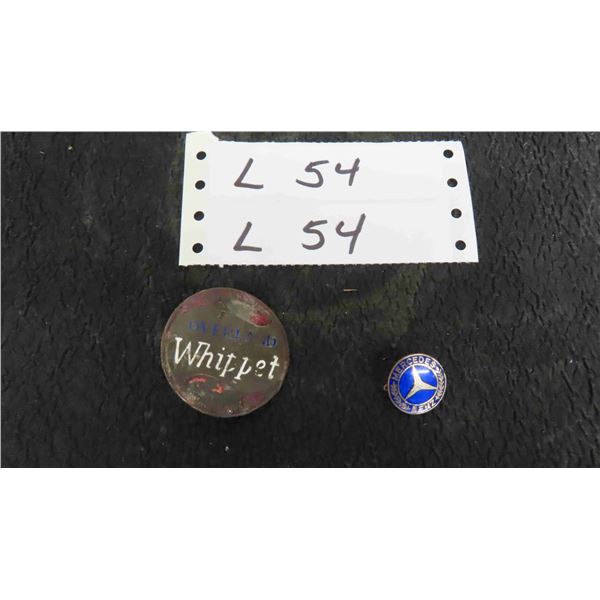 Whippet Porcelain Vehicle Tag, Mercedes Benz Porcelain Pin