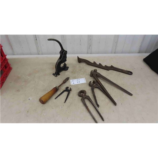 Vintage Leather Punch, Horse Hoof Cutters, Soldering Iron
