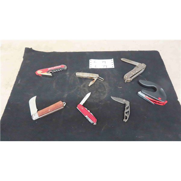 6 Pocket Knives - some with Tools, Corkscrews, plus more