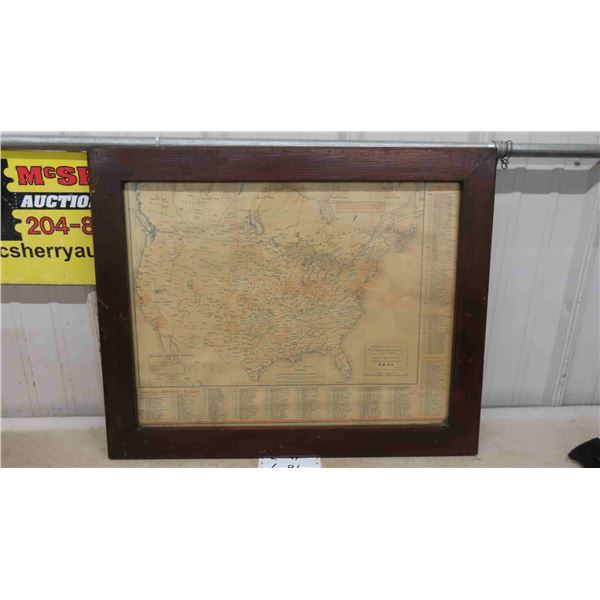 Framed Vintage Map By the Dominion Battery Co. Displaying All America + Canadian