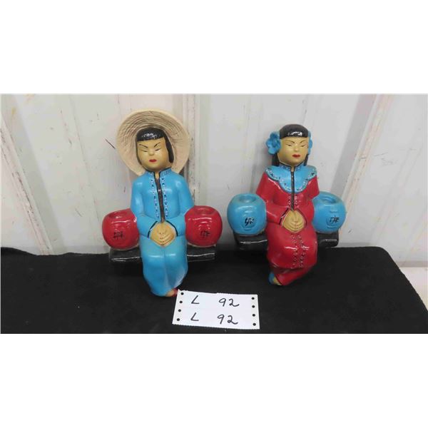 2 Oriental Chalkware Approx - 6" x 9.5"