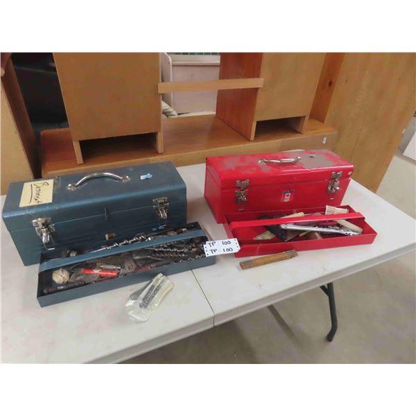 2 Metal Tool Boxes with Odds n Ends of Tools - Modern + Antique ; 