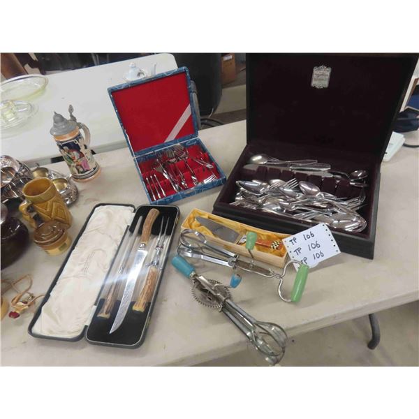 Flatware, Carving Set, Vintage Hand Mixer, plus more