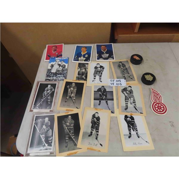 Old Hockey Photo, Detroit Red Wing Crest, Hockey Pucks