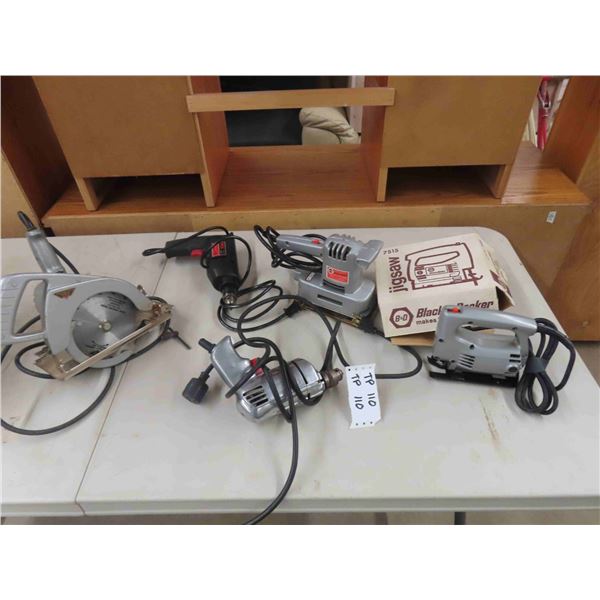 5 Power Tools ; B+D Jig Saw + Sander, Skil Drill, Craftsman Drill, Miller Falcon Drill