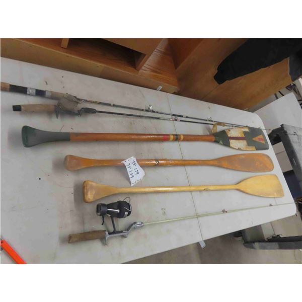 3 Paddles, 3 Fishing Rods, 2 Reels
