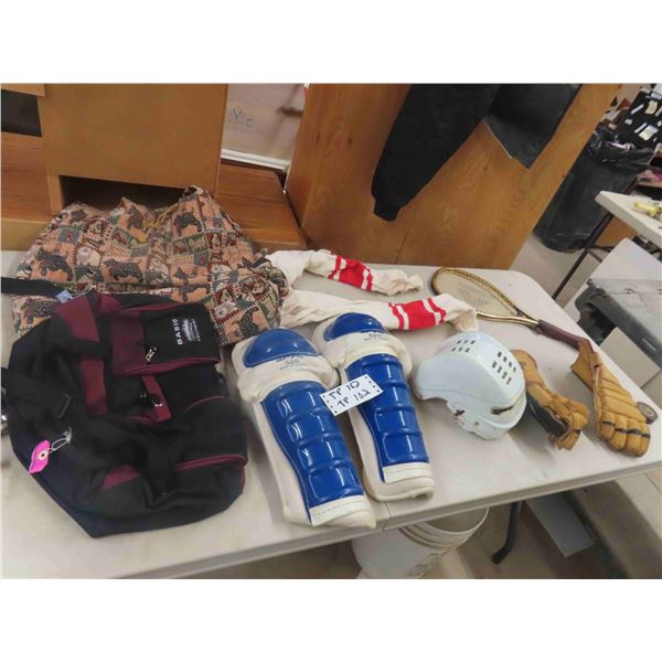 Vintage CCM Hockey Helmet, Winwell Gloves, Knee Pads