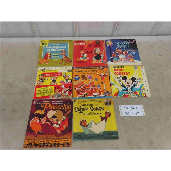 8 Vintage Walt Disney 45 RPM Records - 'La Belle Clochard' is a 33RPM 