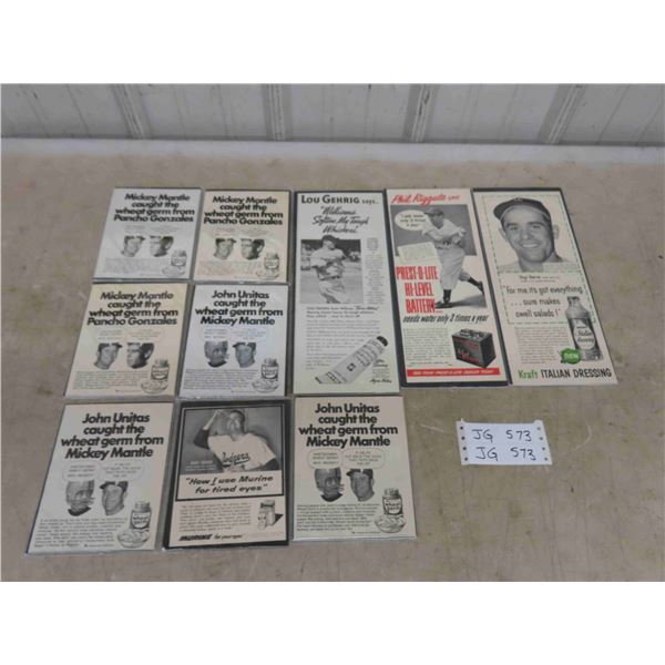 10 Assorted Vintage Baseball Advertisements : Mickey Mantle , Lou Gehrig , 