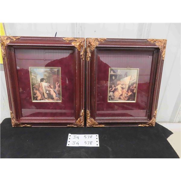 Wood Framed Pictures of Children Paintin 11'' x 13''