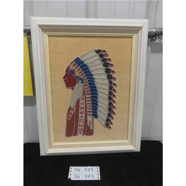 Indigenous Chief Sand Painting Outlined with Zippers 11.25'' x 15.5'' -Great Work 