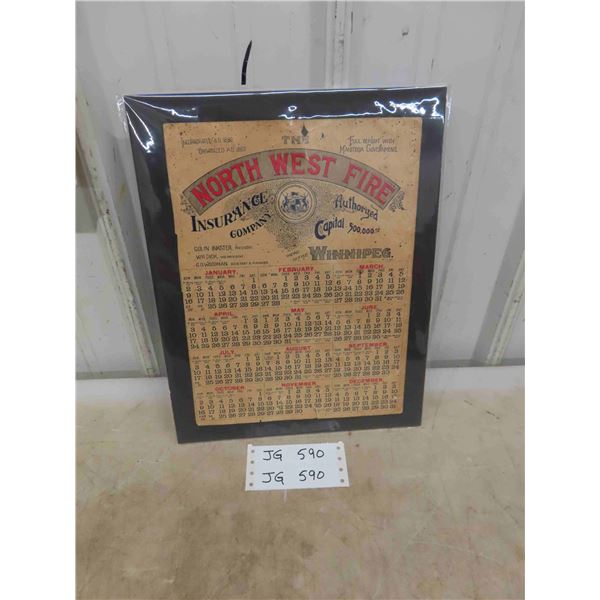 Northwest Fire Insurance Company Winnipeg Calender - Date Says 'Incorporated 