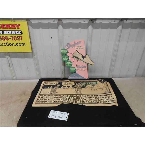 Vintage Wrigleys Juicy Fruit Gum Transit Double Sided Sign , Vintage Cardboard Sign 