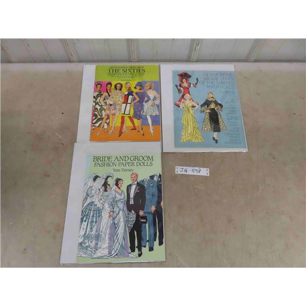 3 Paper Doll Books Uncut : 1978 Glamorous Movie Stars of the 30s , 1990 Bride