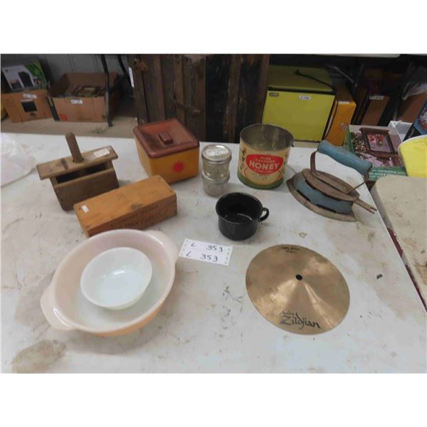 Iron, Honey Tin, Enamel Cup, Zildjian 8'' Cymbol, Butter Press