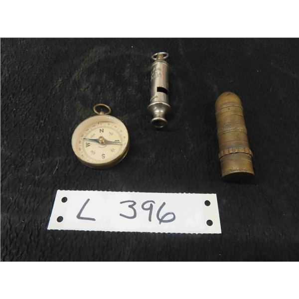 Vintage Bullet Lighter, Boy Scout Whistle, Compass