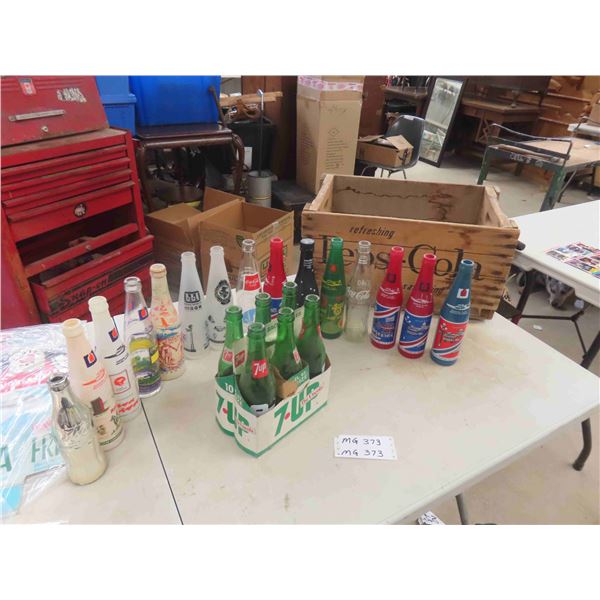 Pepsi Cola Crate 12'' x 19'' x 10 3/4'' , 21 Various Pop Bottles