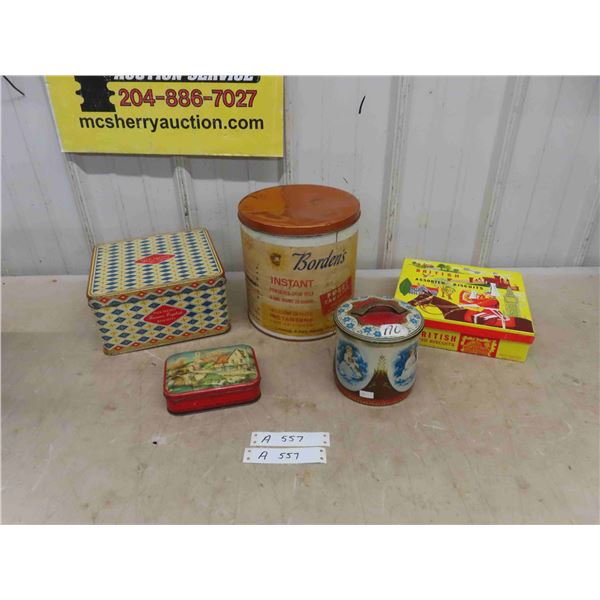 5 Vintage Tins : Peek Freans, British Assorted Bisquets, Others
