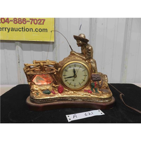 Tom Sawyer Electric Clock 'Gone Fishing' Made by United -Working Condition