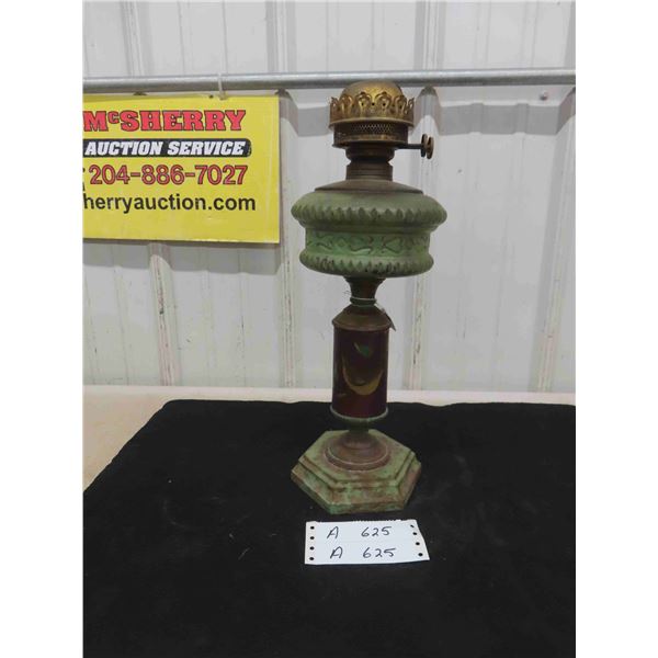 Vintage Double Burner Tin Kerosene Lamp 16 1/2'' Tall - No Chimney