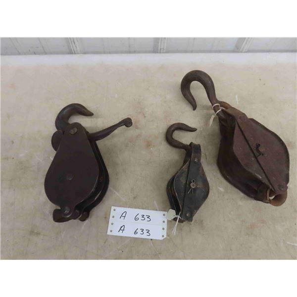 3 Vintage Pulleys - 1 with Brake